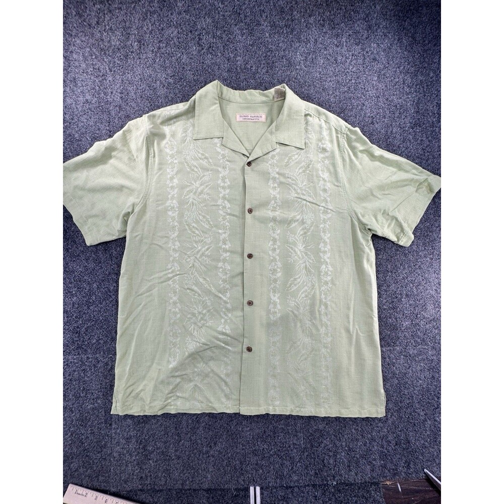 Island Republic Luxury Originals Silk Rayon Camp Shirt Mens 2XL Green Floral